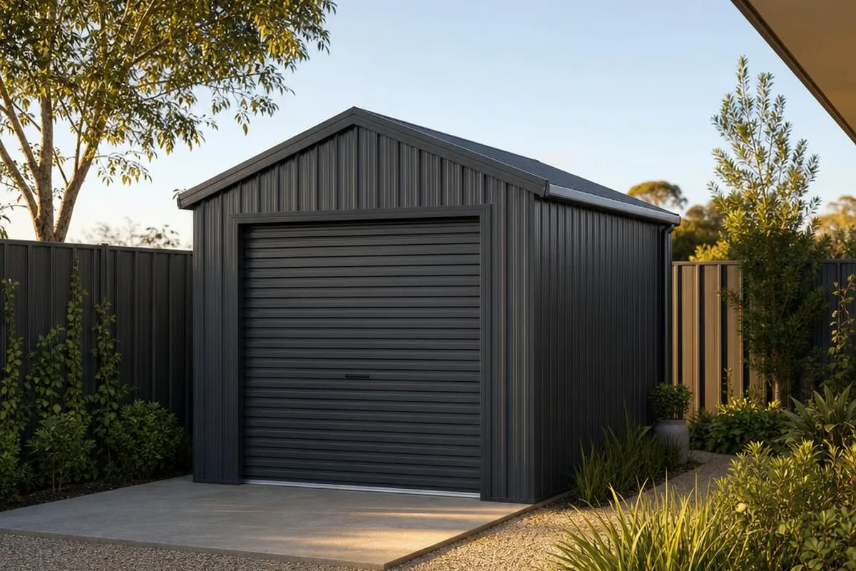 Compact storage shed kit with a single roller door